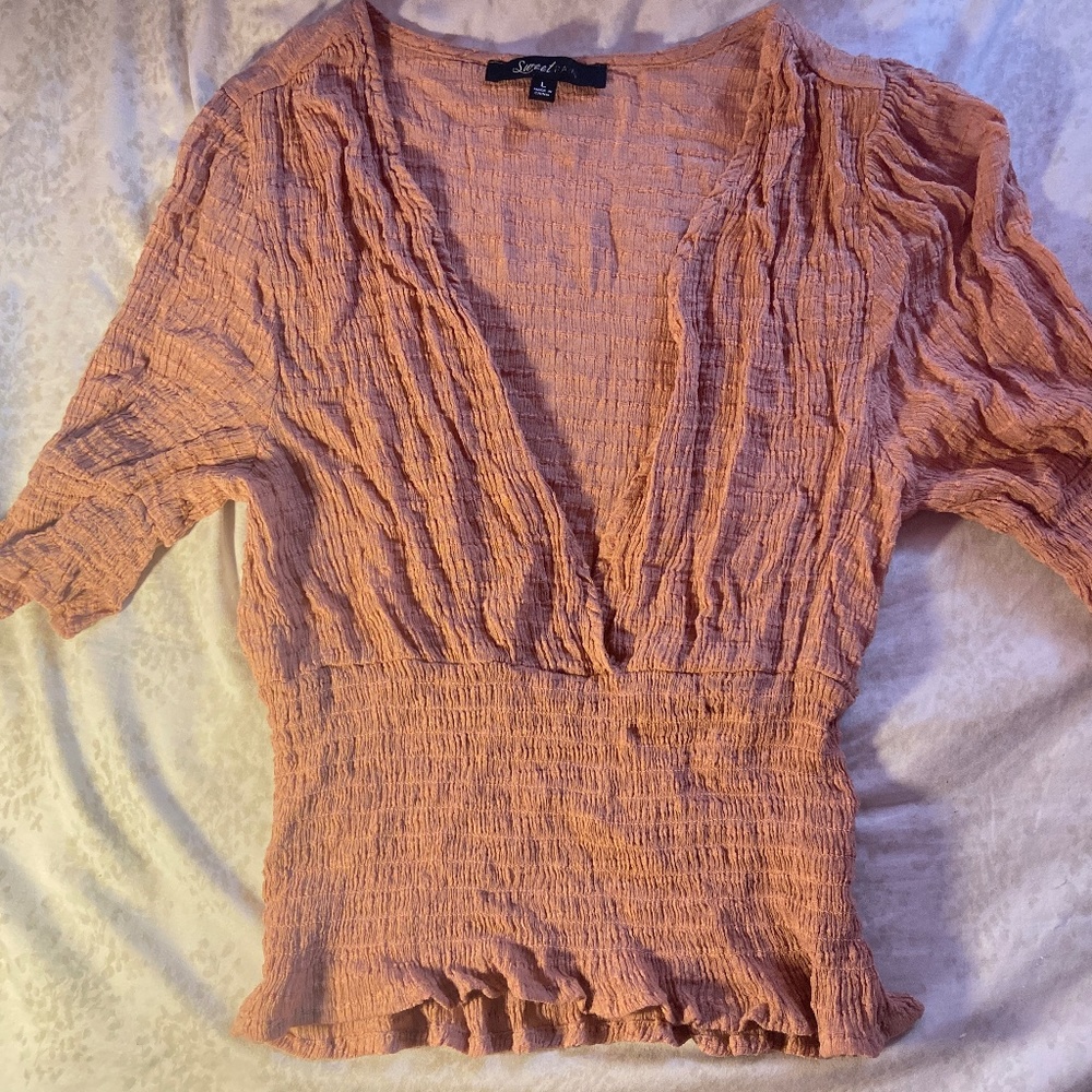 pink deep v-neck short sleeve